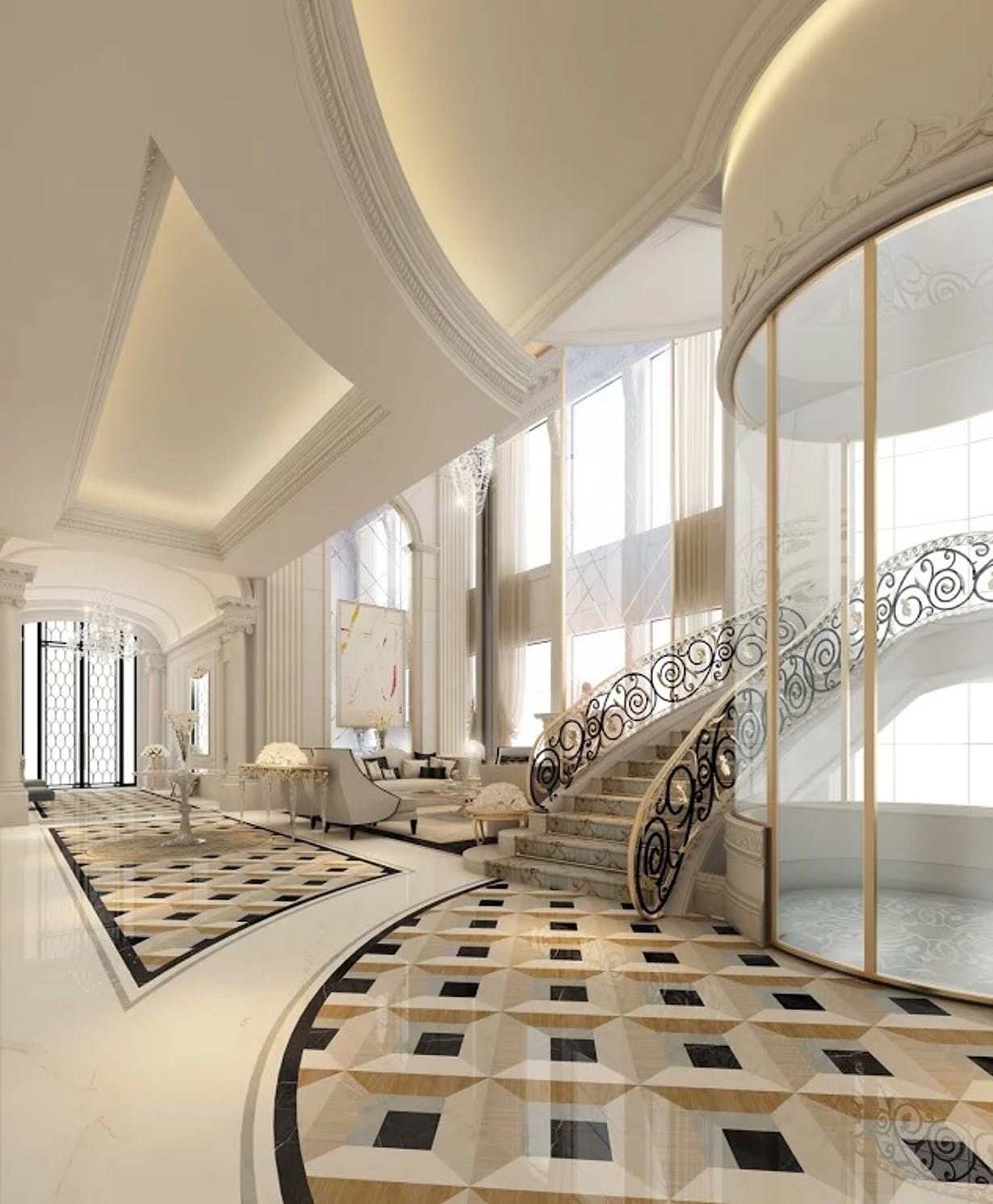 Crema Marfil Marble Medallion Floor Tiles For Private Villa